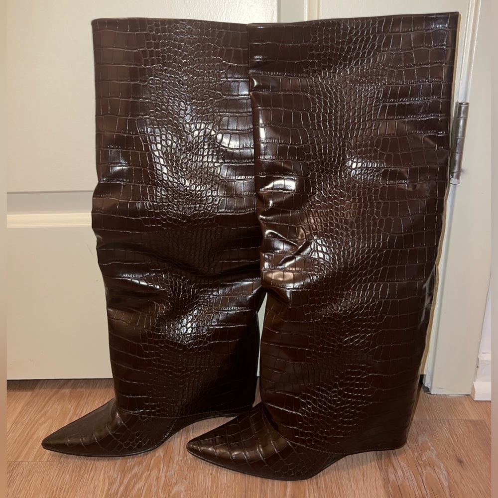 Steve Madden Paltrow Croc Embossed Knee High Boot
